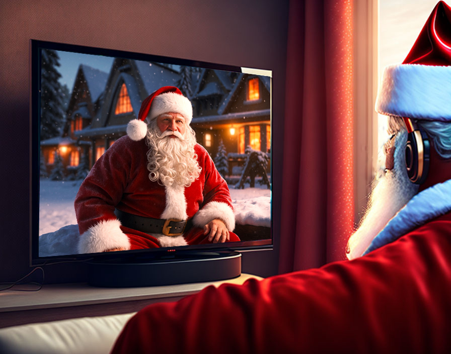 Santa Claus is watching TV