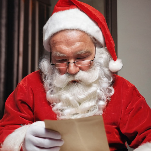 Santa Claus claus reads letter